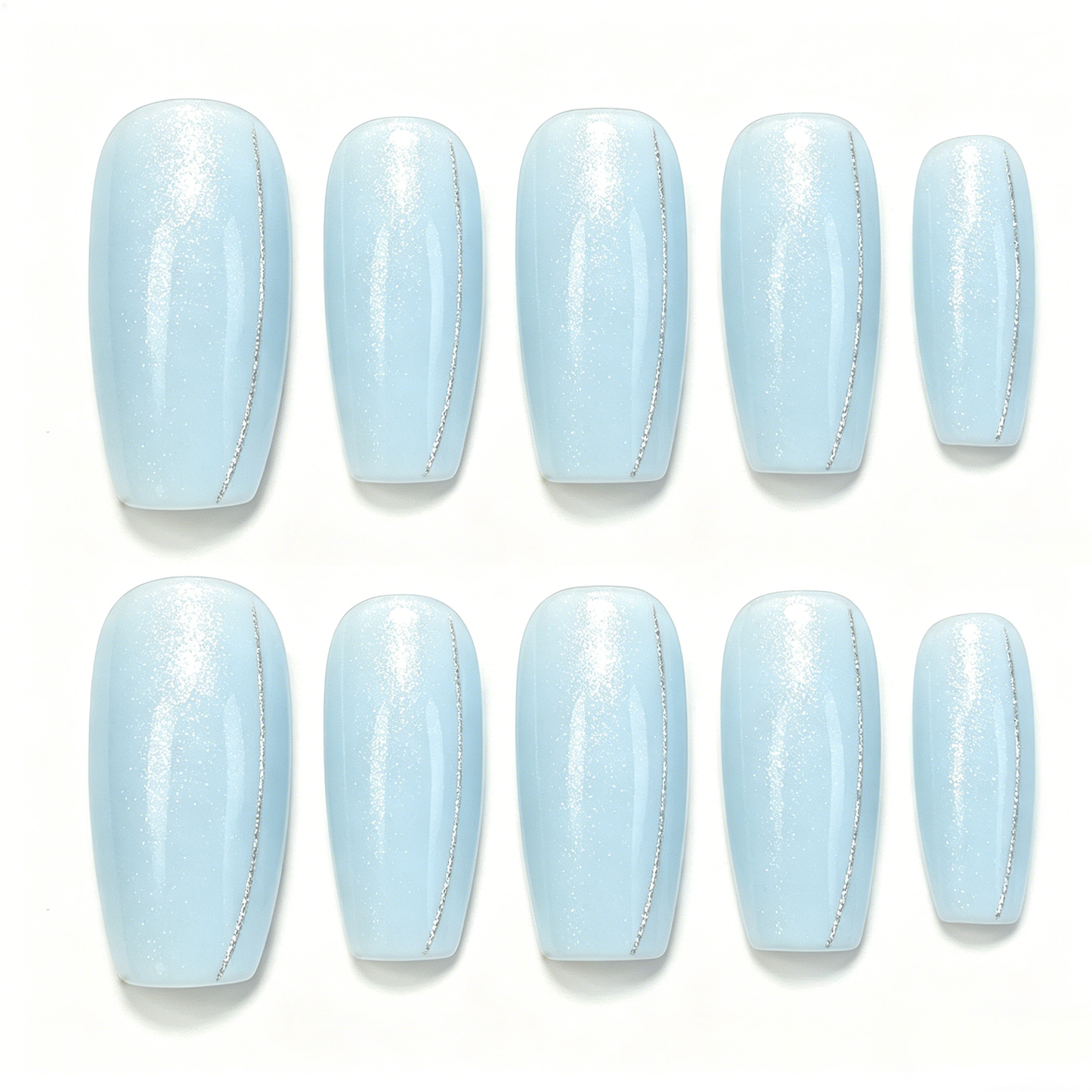 Light Blue Silver Line Press On Nails