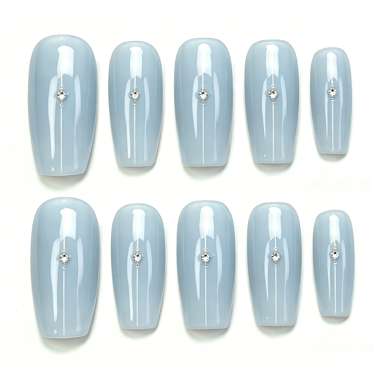 Dusty Blue Crystal Accent Press On Nails