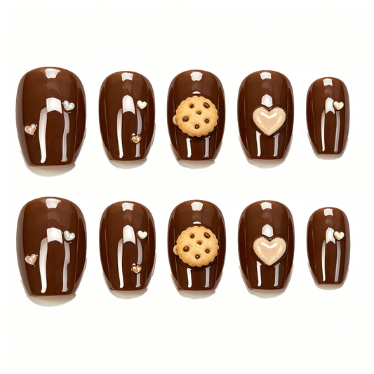 Chocolate Cookie Heart Square Press On Nails