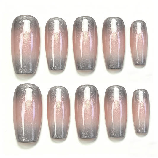 Grey Pink Glitter Gradient Press On Nails