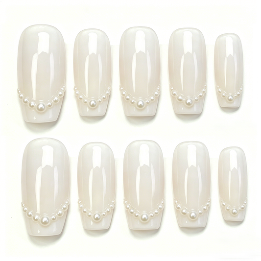 Cream Pearl Chain Press On Nails