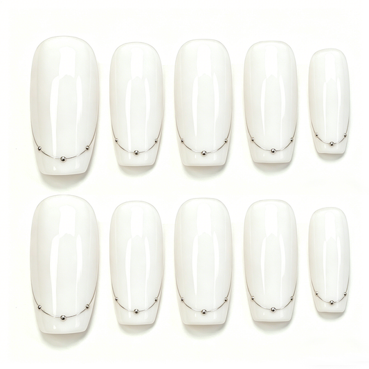 White Silver Chain Stud Press On Nails
