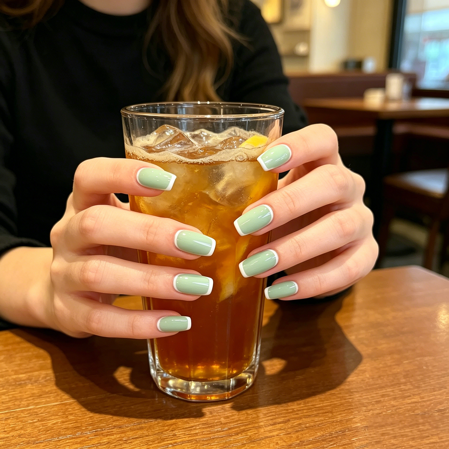 Mint Green White French Press On Nails