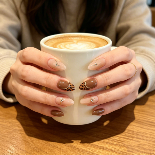 Coffee Leopard Print Luxury Almond Nails