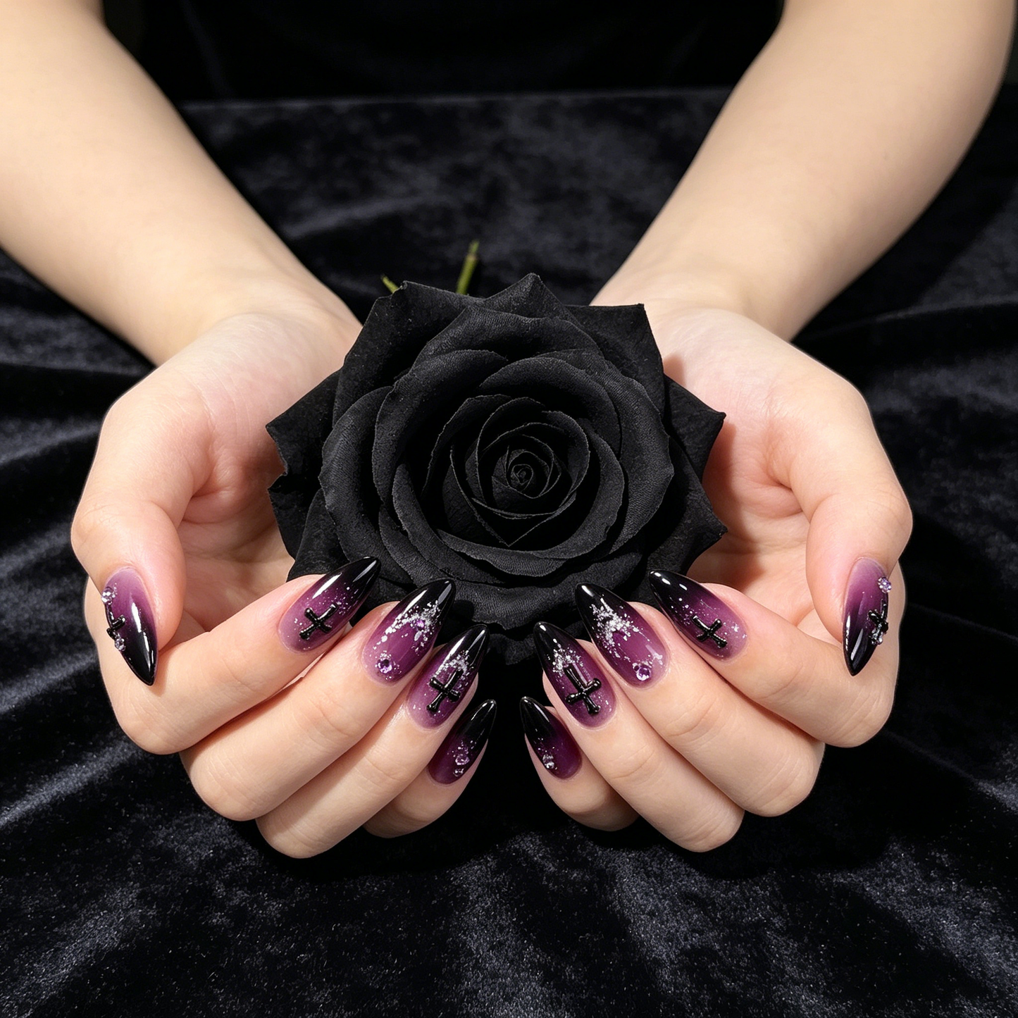 Dark Purple Gothic Cross Stiletto Press On Nails