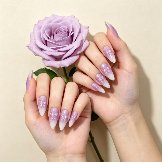 Iridescent Purple Butterfly Stiletto Press On Nails