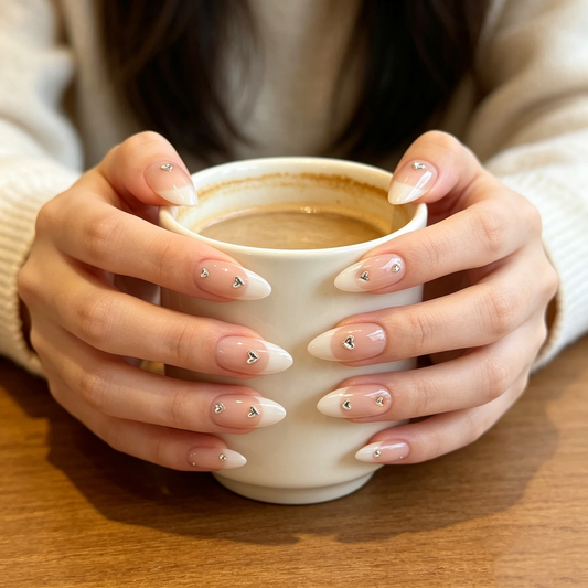 Heart Diamond French Nails