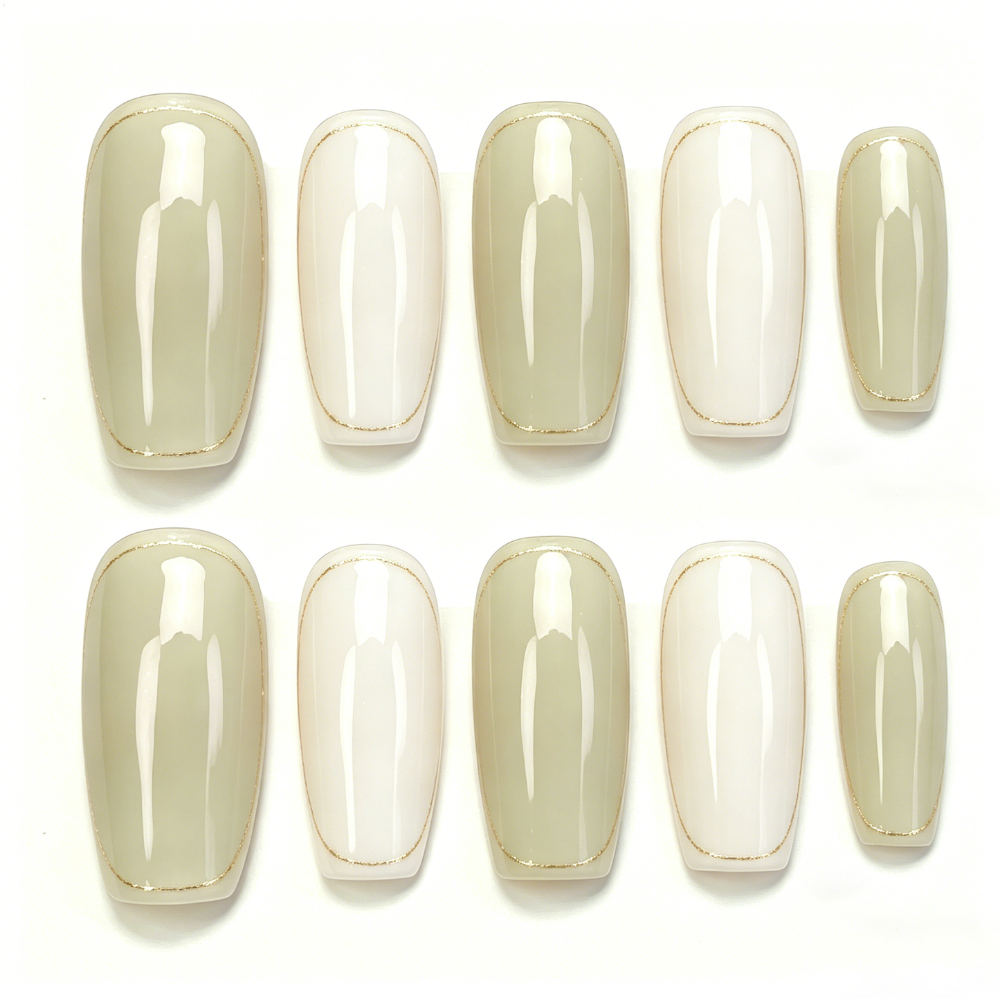Olive Green Gold Line Press On Nails