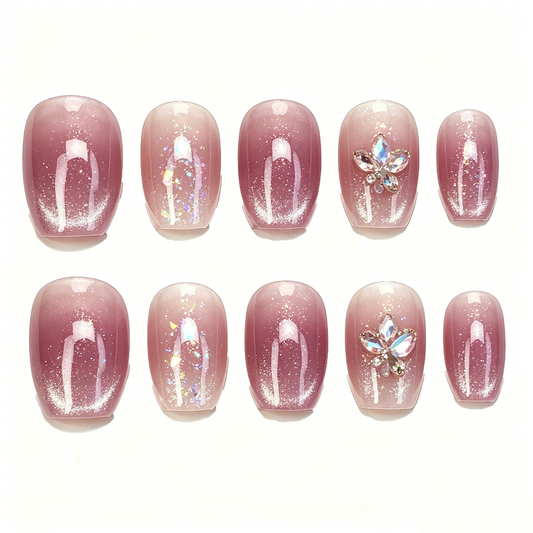 Pink Aurora Gradient Flower Square Press On Nails