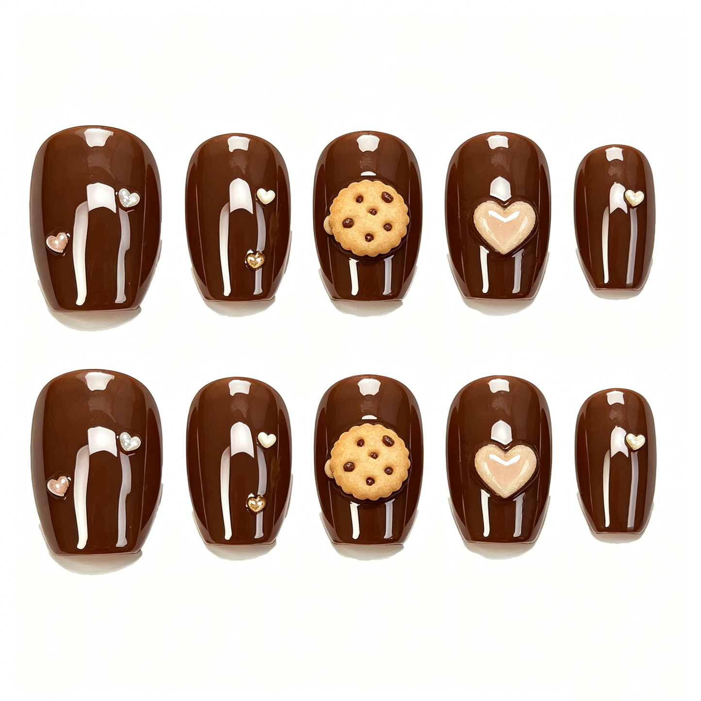 Chocolate Cookie Heart Square Press On Nails