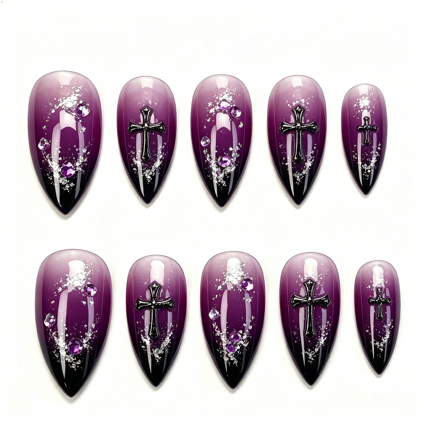 Dark Purple Gothic Cross Stiletto Press On Nails