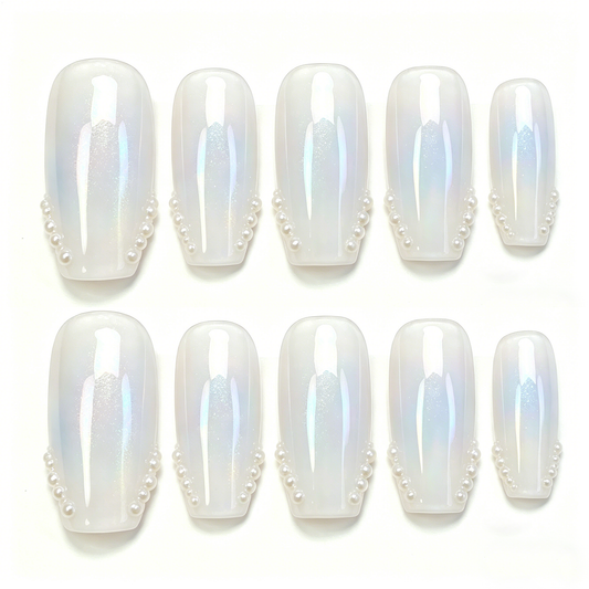Opal White Pearl Accent Press On Nails