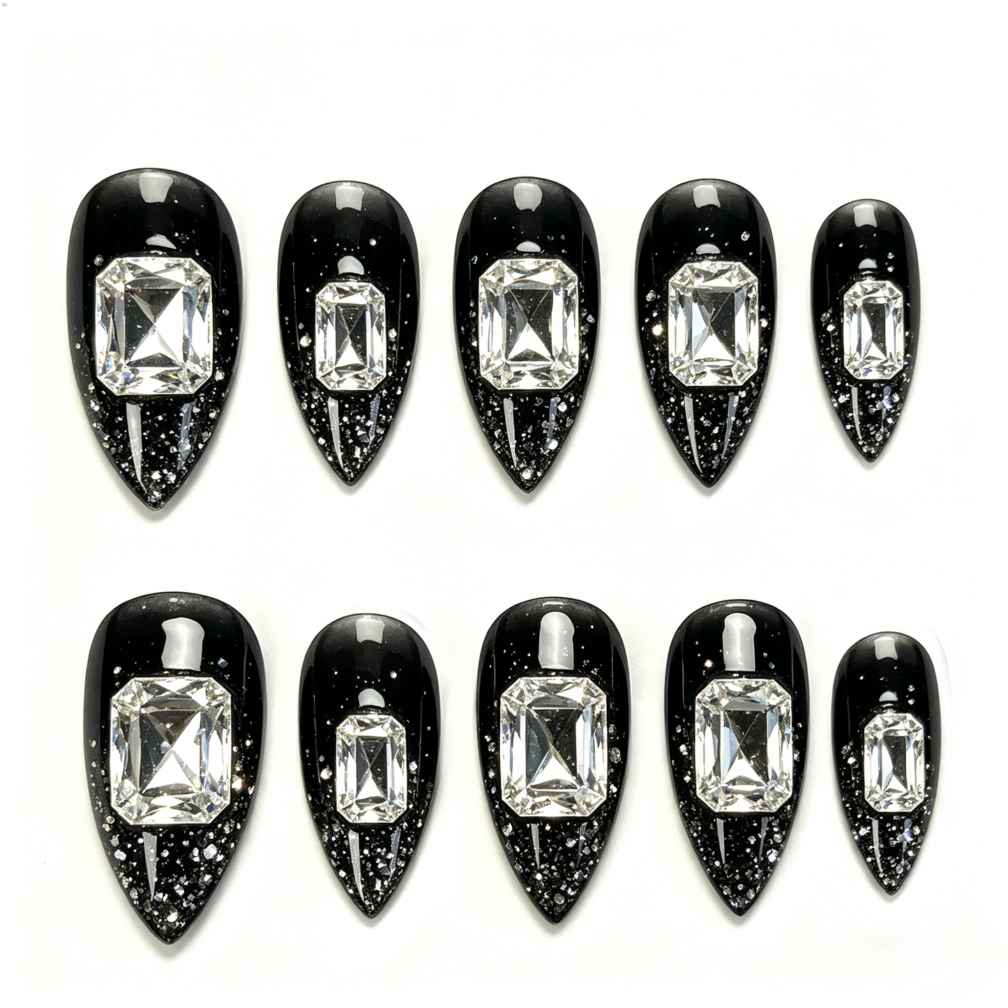 Black Glitter Big Square Diamond Cool Almond Nails