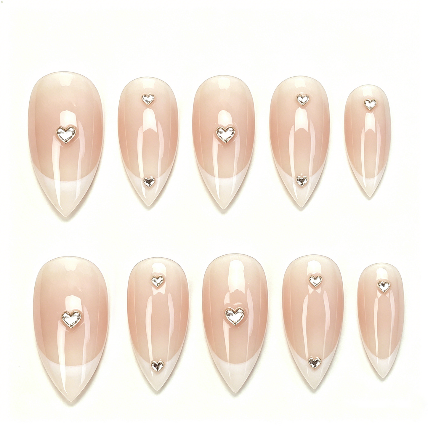 Heart Diamond French Nails