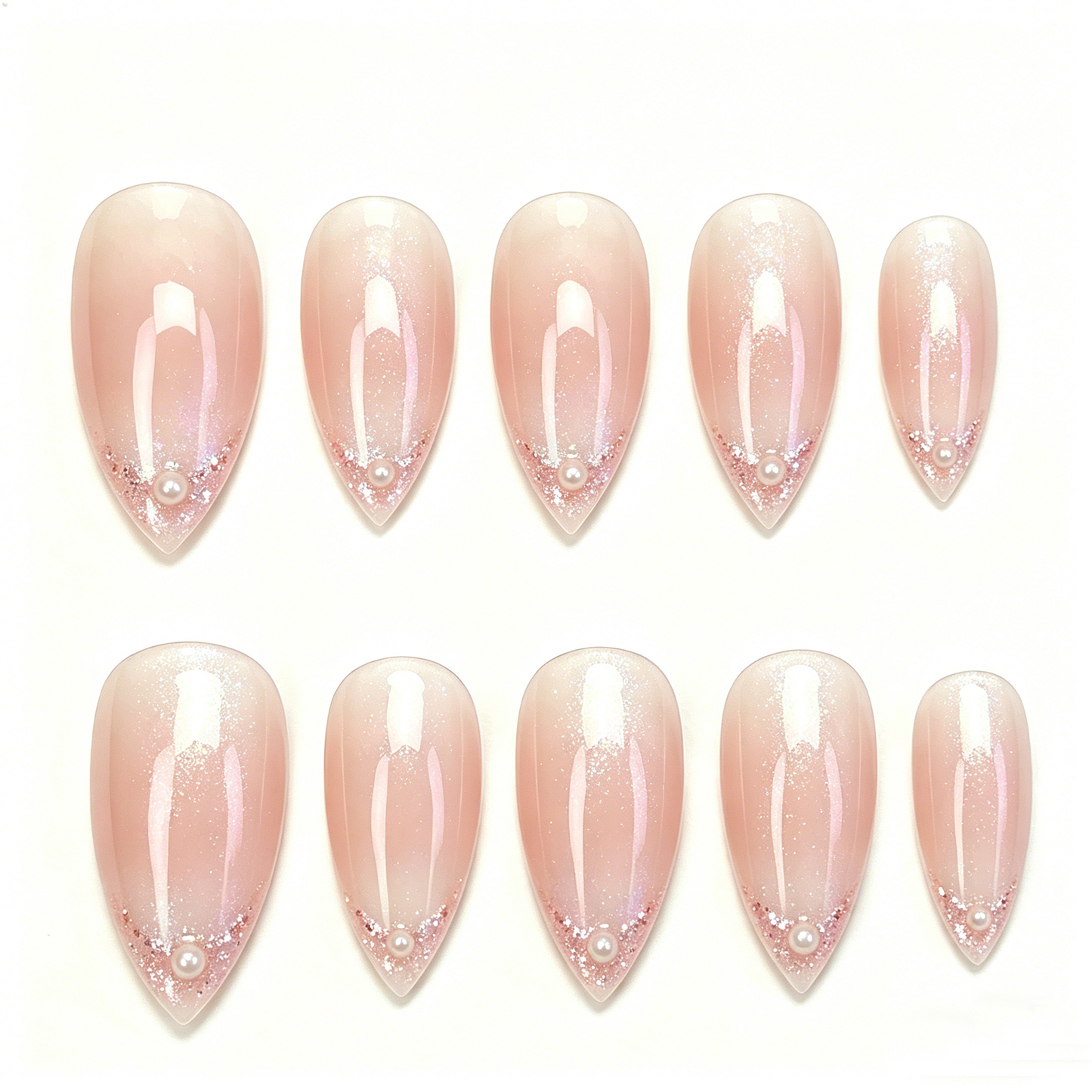 Pink Glitter Pearl Tip Nails